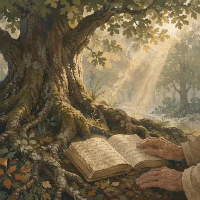 Ancient Oak Roots Embracing Open Bible