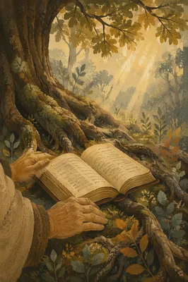 Ancient Oak Roots Embracing Open Bible