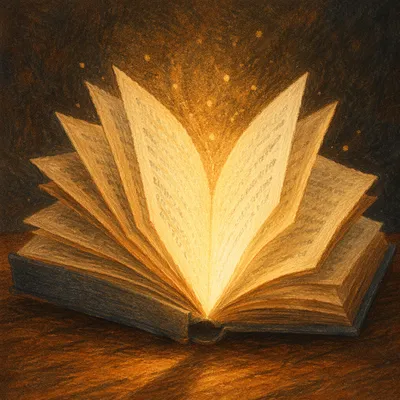 Glowing Open Book of Wisdom and Wonder