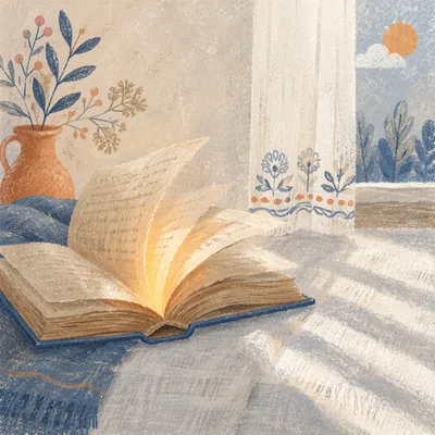 Glowing Open Book of Quiet Wisdom
