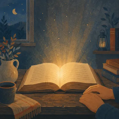 Wisdom Light Rising From Open Book