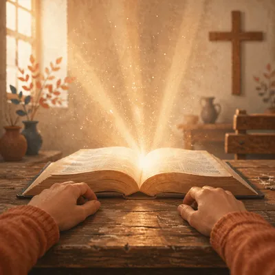 Wisdom Book Glowing in Chapel Light