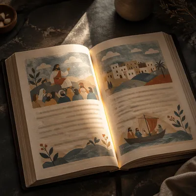 Warm Light Over Open Book of Wisdom