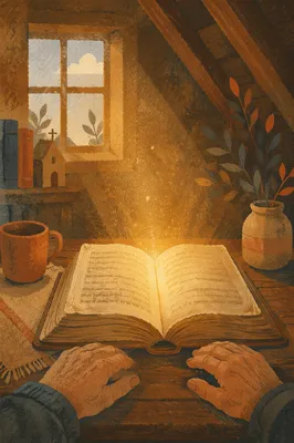 Glowing Open Book of Quiet Wisdom