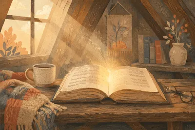 Glowing Open Book of Quiet Wisdom