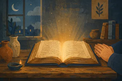 Glowing Open Book of Quiet Wisdom