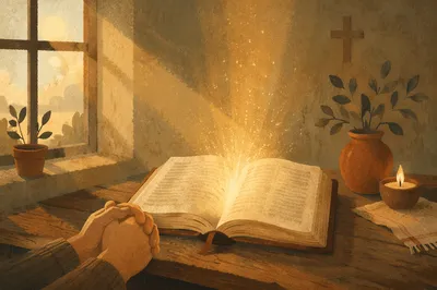 Open Bible with Golden Wisdom Light