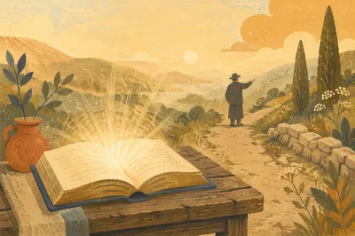 Open Book of Wisdom on Misty Path