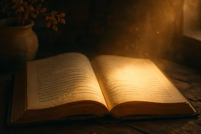 Golden Wisdom Light From Open Book