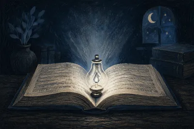 Wisdom Light Rising From Open Book