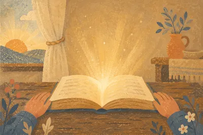 Wisdom Light Rising From Open Book