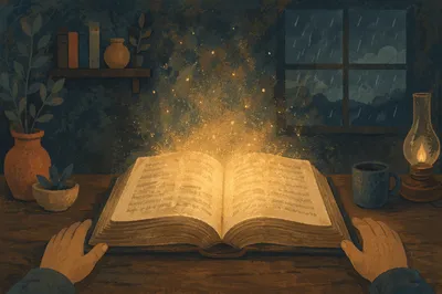 Golden Wisdom Rising From Open Book