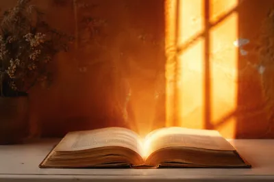 Wisdom Light Rising From Open Book