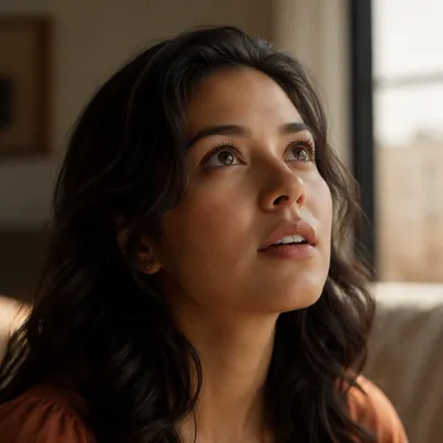 Awestruck Young Woman Looking Up Indoors