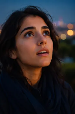 Awestruck Woman Looking Up at Dusk