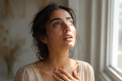 Awestruck Woman Looking Up in Window Light