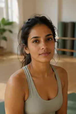 Calm Woman in Sunlit Yoga Studio