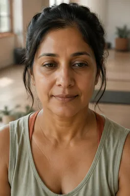 Calm Woman Portrait in Yoga Studio