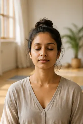 Calm Young Woman in Yoga Studio