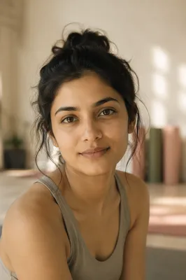 Calm Young Woman in Yoga Studio