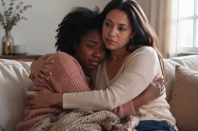 Two Women Sharing a Comforting Embrace