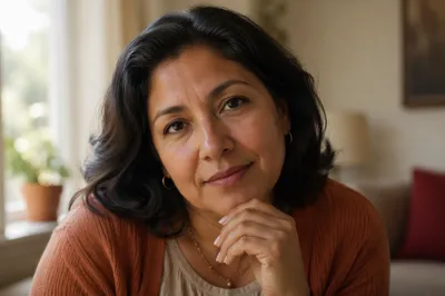 Compassionate Woman Listening in Sunlit Home