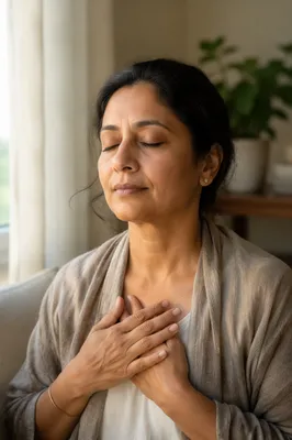 Peaceful Woman Meditating by Window