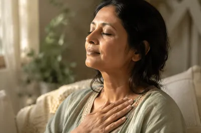 Peaceful Meditating Woman by Sunlit Window