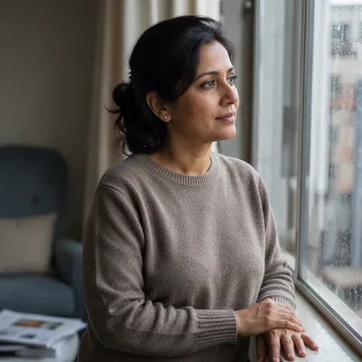 Thoughtful Woman by Rainy Window