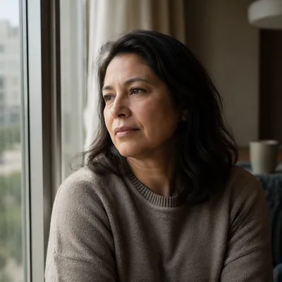 Thoughtful Woman by Apartment Window
