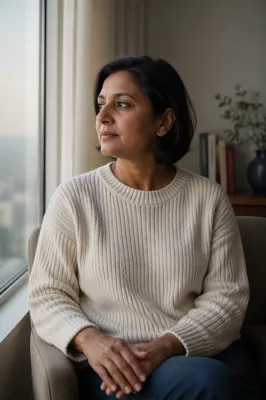 Thoughtful Woman by Apartment Window