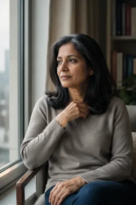 Thoughtful Woman by Apartment Window