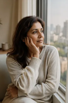 Thoughtful Woman by Apartment Window