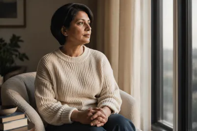 Thoughtful Woman by Apartment Window