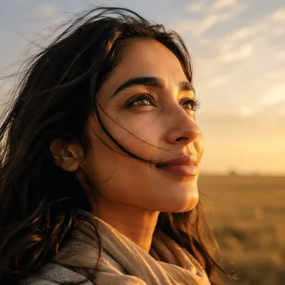 Hopeful Woman Portrait in Sunrise Light