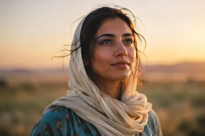 Hopeful Woman in Sunrise Close Up
