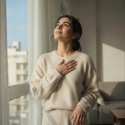Hopeful Young Woman by Window Light