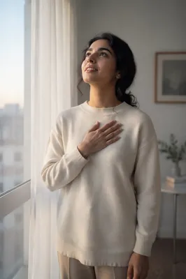 Hopeful Woman by Sunlit Window