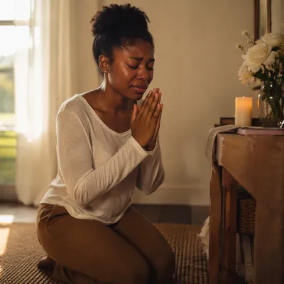 Young Woman Kneeling in Prayer