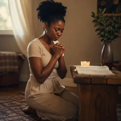 Young Woman Kneeling in Prayer