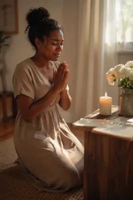 Young Woman Kneeling in Prayer
