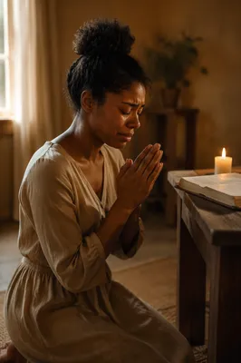 Young Woman Kneeling in Quiet Prayer