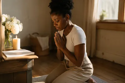 Young Woman Kneeling in Prayer