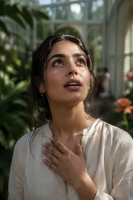 Awe-Struck Woman in Botanical Glasshouse