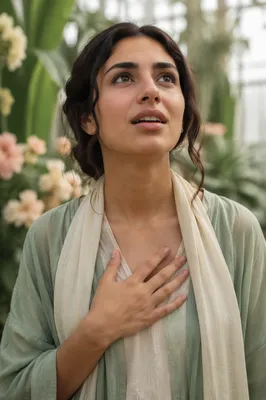 Young Woman in Awe Among Greenery