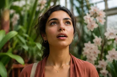 Awe-Filled Portrait in Botanical Conservatory