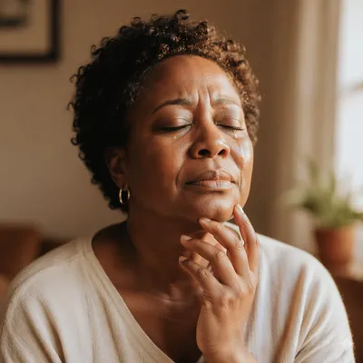 Close-Up Portrait of Tearful Praying Woman