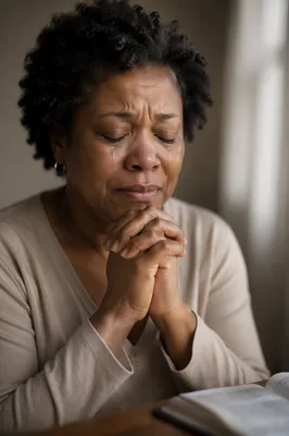 Tearful Woman with Eyes Closed Praying