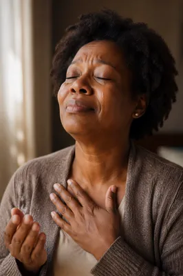 Tearful Woman Praying in Soft Light