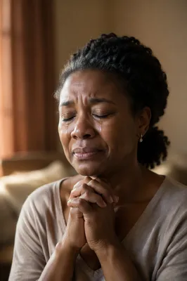Close Up Portrait of Tearful Woman